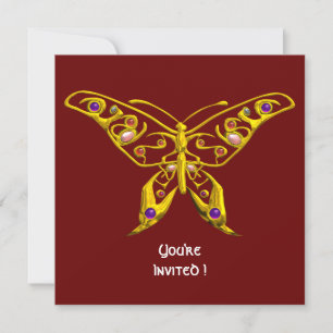GOLD HYPER BUTTERFLY, GEMSTONES, Red Wedite Einlad Einladung