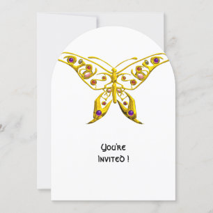 GOLD HYPER BUTTERFLY, GEMSTONES Wedding Einladung