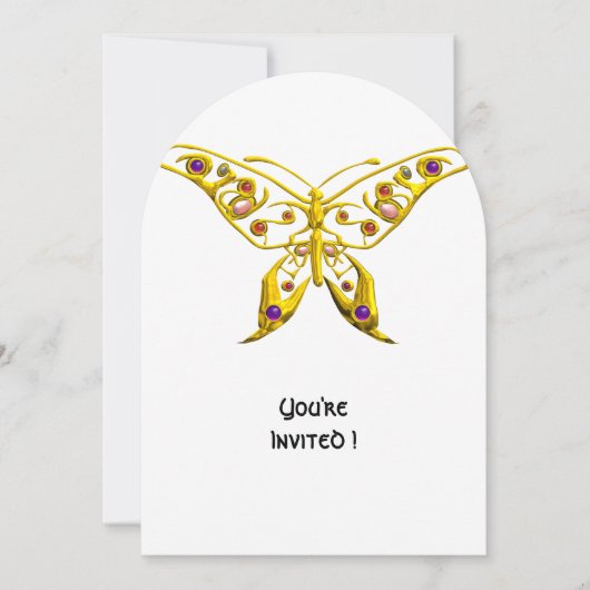 GOLD HYPER BUTTERFLY, GEMSTONES Wedding Einladung (Vorderseite)