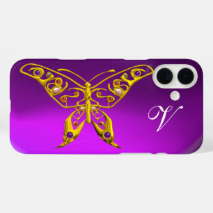 GOLD HYPER BUTTERFLY ,GEMSTONY, MONOGRAM Lila iPhone 16 Plus Hülle