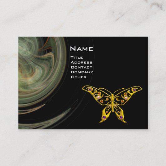 GOLD HYPER BUTTERFLY JEWEL Grau Black Fraktal Wave Visitenkarte (Vorderseite)