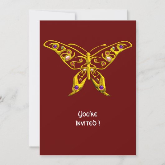 GOLD HYPER BUTTERFLY JEWEL MIT GEMSTONEN Red Einladung (Vorderseite)