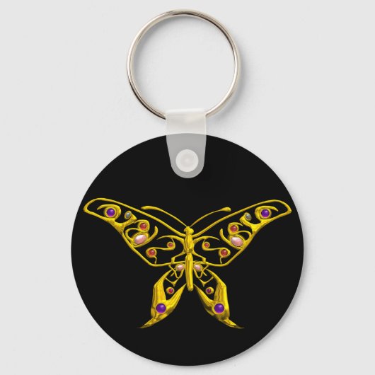 GOLD HYPER BUTTERFLY JEWEL MIT GEMSTONEN, schwarz Schlüsselanhänger (Vorderseite)