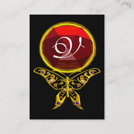 GOLD HYPER BUTTERFLY JEWEL, RED RUBY MONOGRAMM Bla Visitenkarte (Rückseite)