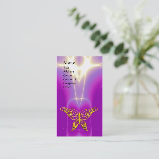GOLD HYPER BUTTERFLY, LEICHTE WAVE, Pink, Lila, Vi Visitenkarte (Stehend Vorderseite)