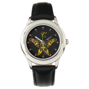 GOLD HYPER BUTTERFLY MIT GEMSTONA Monogram Black Armbanduhr