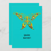 GOLD HYPER BUTTERFLY MIT GEMSTONEN, Türkisblau Einladung (Vorne/Hinten)