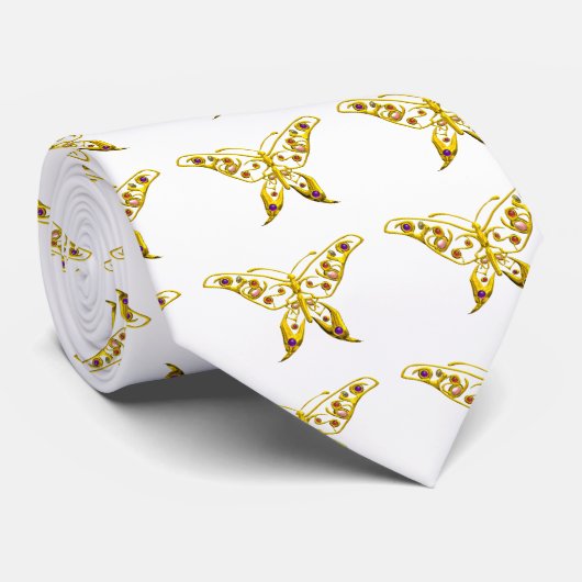 GOLD HYPER BUTTERFLY MIT GEMSTONEN, weiß Krawatte (Gerollt)