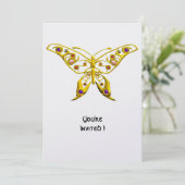 GOLD HYPER BUTTERFLY MIT GEMSTONEN White Einladung (Stehend Vorderseite)