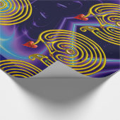 GOLD HYPER LABYRINTH / BLAUE LILA LICHTWELLEN GESCHENKPAPIER (Ecke)