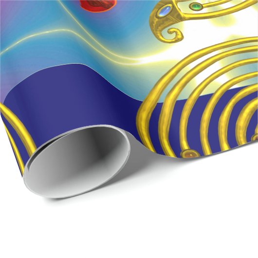 GOLD HYPER LABYRINTH / BLAUE LILA LICHTWELLEN GESCHENKPAPIER (Rolleneckpunkt)