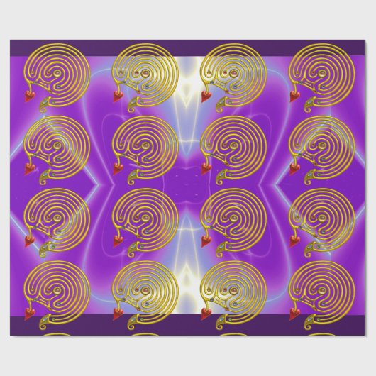 GOLD HYPER LABYRINTH, HERZ, LILA LICHTWELLEN PINKE GESCHENKPAPIER (Flach)