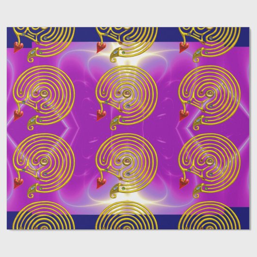 GOLD HYPER LABYRINTH / PINK FUCHSIA LIGHT WAVES GESCHENKPAPIER (Flach)