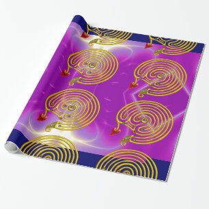 GOLD HYPER LABYRINTH / PINK FUCHSIA LIGHT WAVES GESCHENKPAPIER