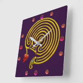 GOLD HYPER LABYRINTH PINK GEMSTONS Lila Gelb Quadratische Wanduhr (Winkel)