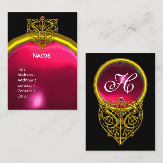GOLD HYPER VALENTINE HEART PINK RUBY GEM MONOGRAM VISITENKARTE (Vorne/Hinten)