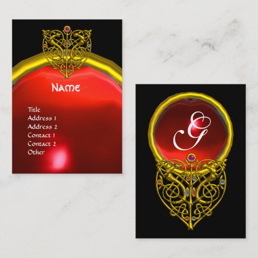 GOLD HYPER VALENTINE HERZ ROT RUBY MONOGRAMM Black Visitenkarte (Vorne/Hinten)