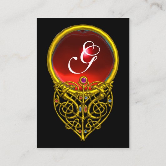 GOLD HYPER VALENTINE HERZ ROT RUBY MONOGRAMM Black Visitenkarte (Rückseite)
