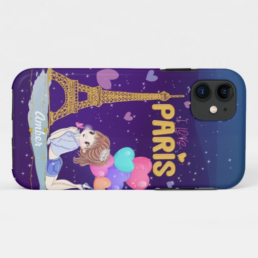 Gold I Liebe Paris Eiffelturm Case-Mate iPhone Hülle (Rückseite (Horizontal))