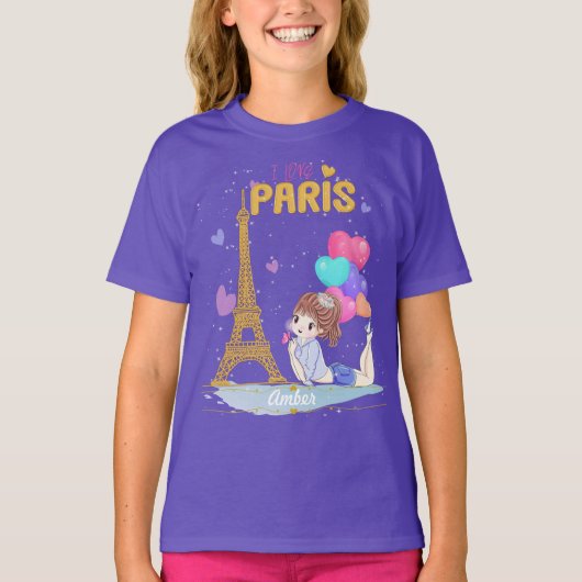 Gold I Liebe Paris Eiffelturm T-Shirt (Vorderseite)