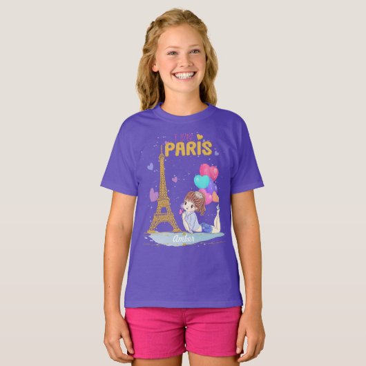 Gold I Liebe Paris Eiffelturm  T-Shirt (Vorne ganz)