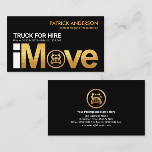 Gold "i Move" Signature-Truck-Logo-Zuhause Visitenkarte (Vorne/Hinten)