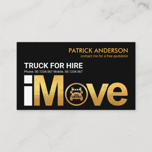 Gold "i Move" Signature-Truck-Logo-Zuhause Visitenkarte (Vorderseite)