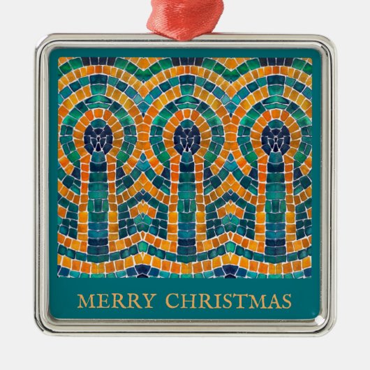 GOLD ICONS MOSAIC Premium Square Ornament + Text (Vorne)