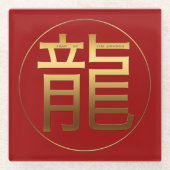 Gold Ideogram Dragon Chinesisches Jahr Zodiac Gebu Glasuntersetzer (Vorderseite)