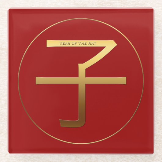 Gold Ideogram Rat Chinesisches Jahr Zodiac Birthda Glasuntersetzer (Vorderseite)