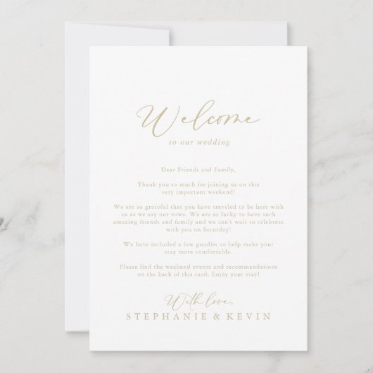 Gold Idyllic Calligraphy Wedding Welcome Letter (Vorderseite)
