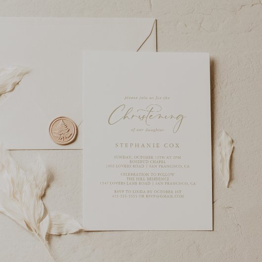 Gold Idyllic Stylish Calligraphy Christening Einladung