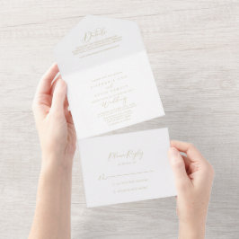 Gold Idyllic Stylish Calligraphy Wedding All In One Einladung