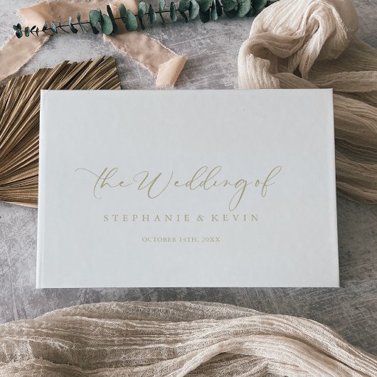 Gold Idyllic Stylish Calligraphy Wedding Gästebuch