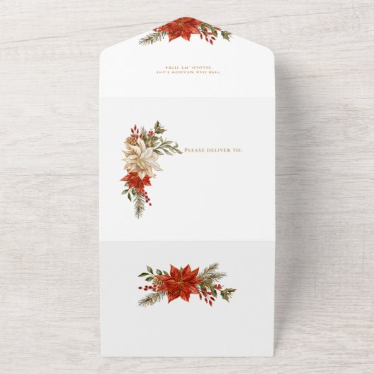 Gold Illuminated Joy Block Letters w/Poinsettias All In One Einladung (Außenbereich)