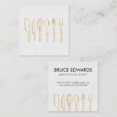 Gold Illustrative Silverware Linen Textur Quadratische Visitenkarte (Vorne/Hinten)