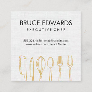Gold Illustrative Silverware Linen Textur Quadratische Visitenkarte