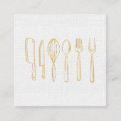 Gold Illustrative Silverware Linen Textur Quadratische Visitenkarte (Vorderseite)