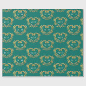 Gold im Herzen auf dunkelgrüner Hochzeit Geschenkpapier (Flach)