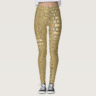 Gold Imitat Metallschimmer Brick Texturierte Leggi Leggings