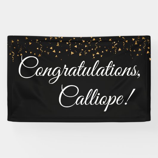 Gold Imitate Confetti White zu Black Gratulationen Banner (Horizontal)