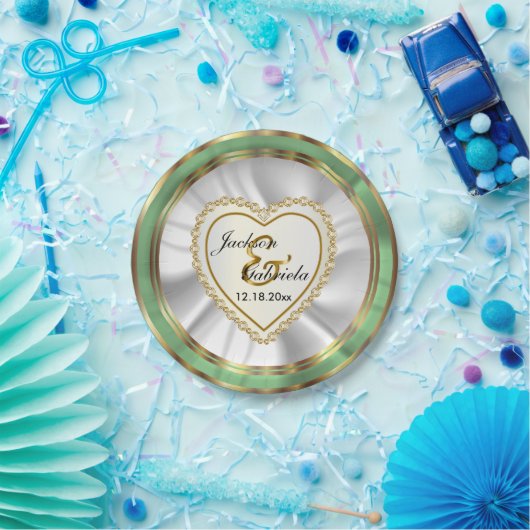 Gold & Imitate Diamant & Minze Hochzeit oder Jubil Pappteller (Party)