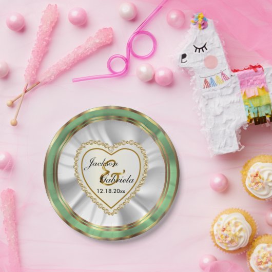 Gold & Imitate Diamant & Minze Hochzeit oder Jubil Pappteller (Party)