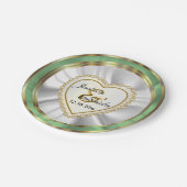 Gold & Imitate Diamant & Minze Hochzeit oder Jubil Pappteller (Schrägansicht)