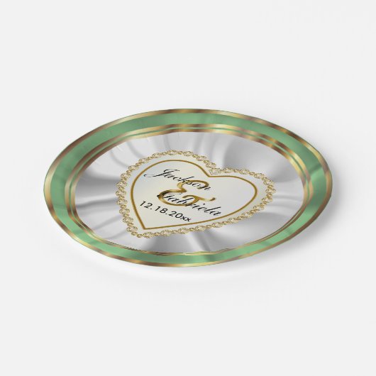 Gold & Imitate Diamant & Minze Hochzeit oder Jubil Pappteller (Schrägansicht)