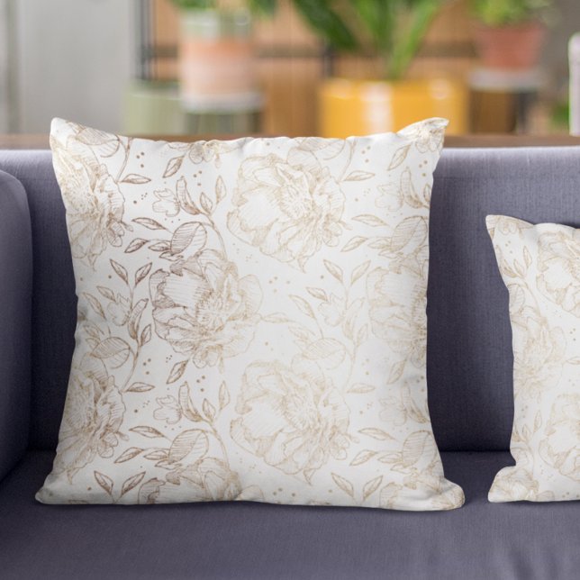 Gold Imitate Elegante handgezeichnete Florals Hoch Kissen (Von Creator hochgeladen)