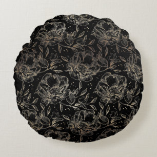Gold Imitate Elegante handgezeichnete Florals Hoch Rundes Kissen