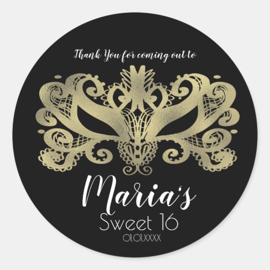 Gold Imitate Fohlen Masquerade Maske Gastgeschenk Runder Aufkleber (Vorderseite)