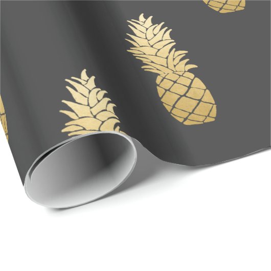 Gold-Imitate Foil Ananas-Muster Geschenkpapier (Rolleneckpunkt)