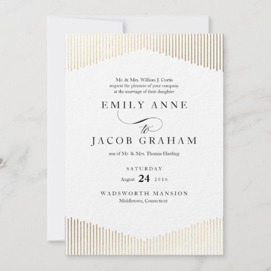 Gold Imitate Foil Angles Art Deco Hochzeit Einladu Einladung (Vorderseite)